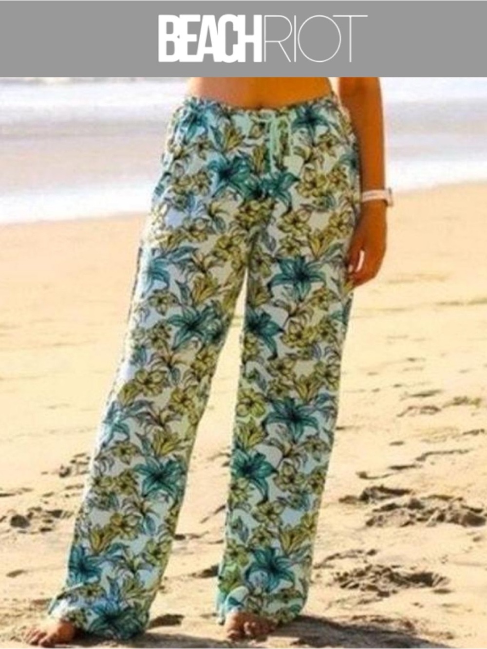 BEACH RIOT BLUE LAGOON FLORAL WIDE LEG BEACH PANTS RESORT VACATION SIZE MEDIUM
